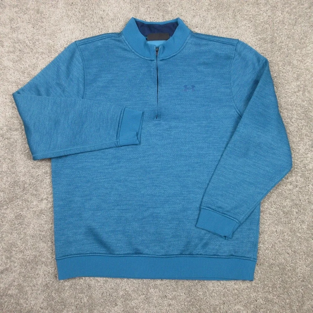 Under armour Sweater Mens 2XL Blue Herringbone Storm Fleece Quarter Zip Pullover